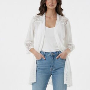 Linea Donatella Lace Bohemian Floral White Elegant Kimono Top Coquette Fairy SM